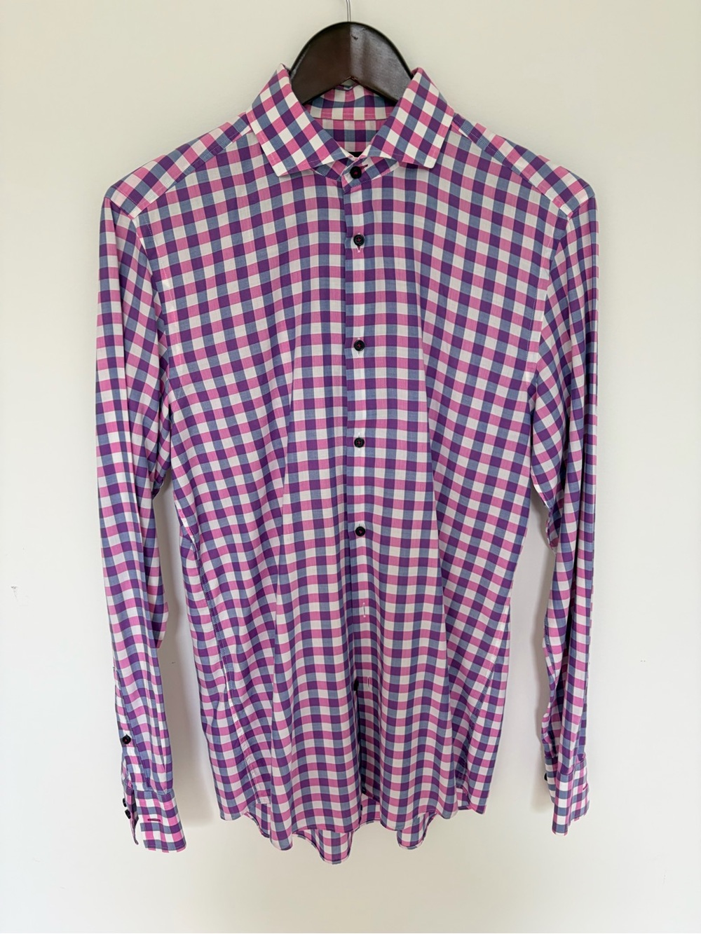 Men's Hugo Boss Gingham Dress Shirt - Purple, Pink & White